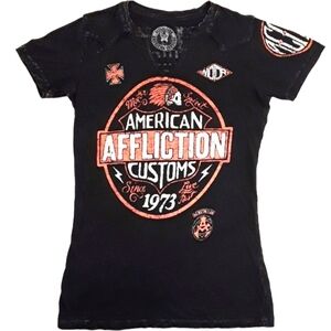 💀Affliction American Customs Black Shortsleeve Graphic Shirt. Women's Size: XS.